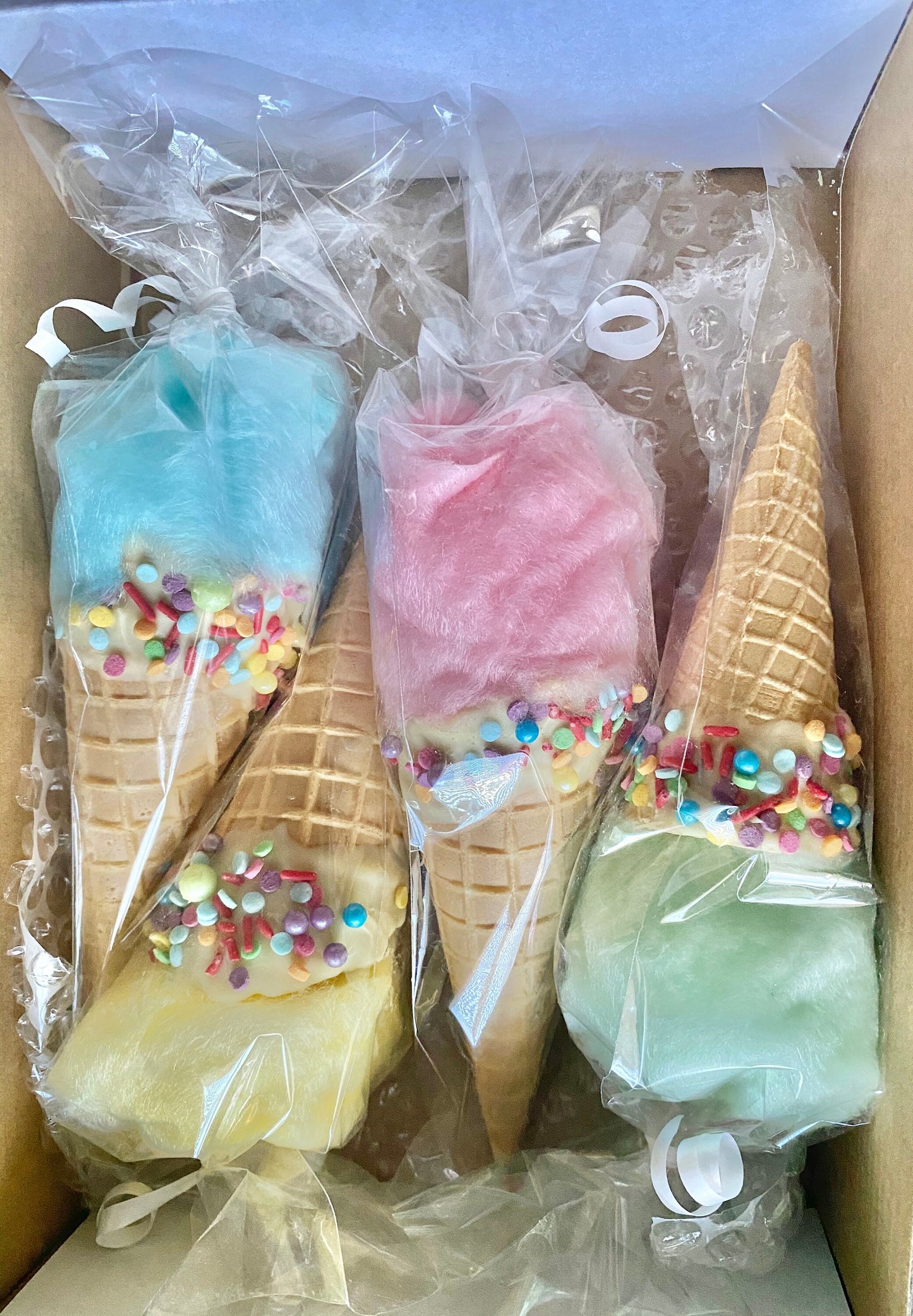 Random flavour mix with rainbow sprinkles Candy Floss Cones